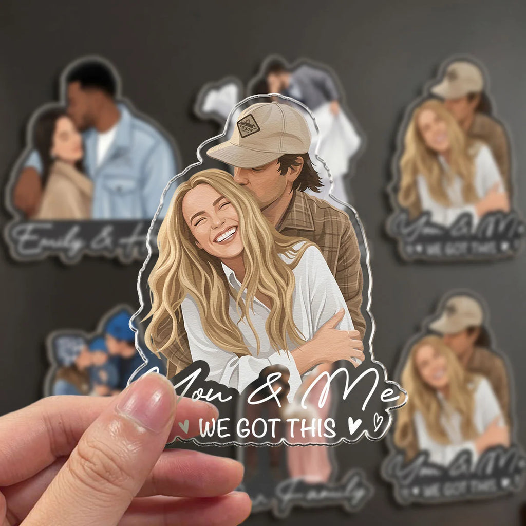 Custom Portrait Art Acrylic Magnet, Family Couples With Pets Photo - Personalized Magnet