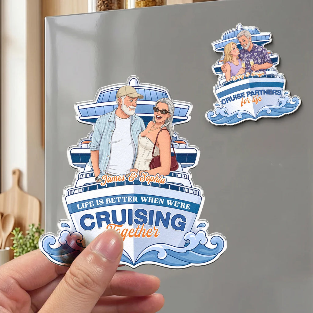 Custom Photo Cartoon Art Cruise Partners Cruise Door Decor Gift For Couple - Personalized Magnet