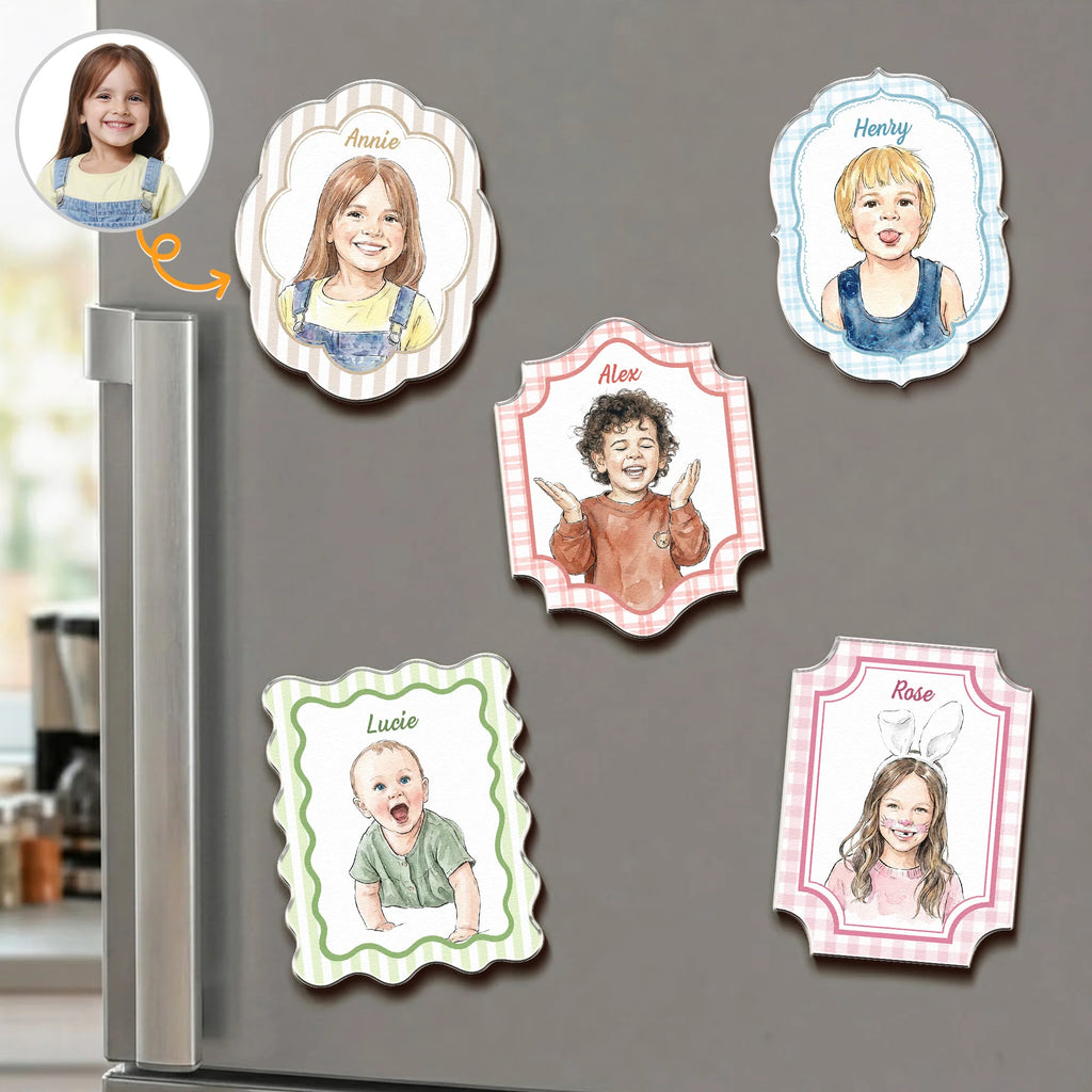 Custom Kid Photo Watercolor Gifts For Son, Daughter, Grandkids - Personalized Magnet