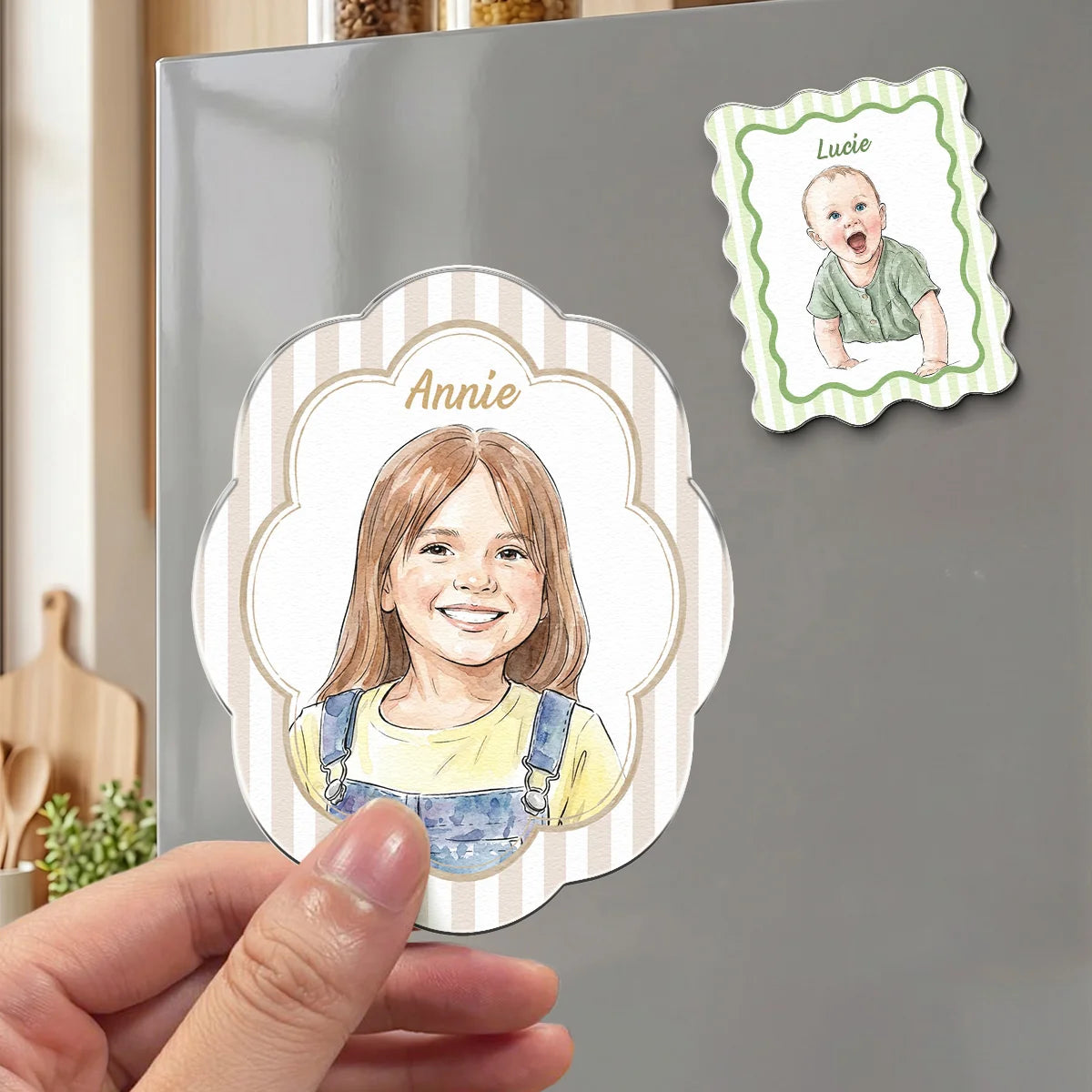 Custom Kid Photo Watercolor Gifts For Son, Daughter, Grandkids - Personalized Magnet