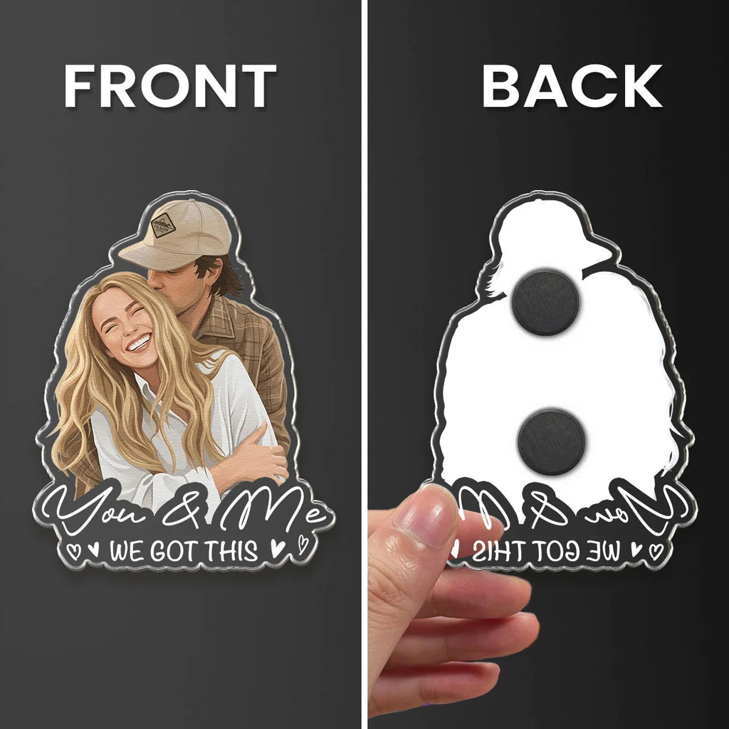 Custom Portrait Art Acrylic Magnet, Family Couples With Pets Photo - Personalized Magnet