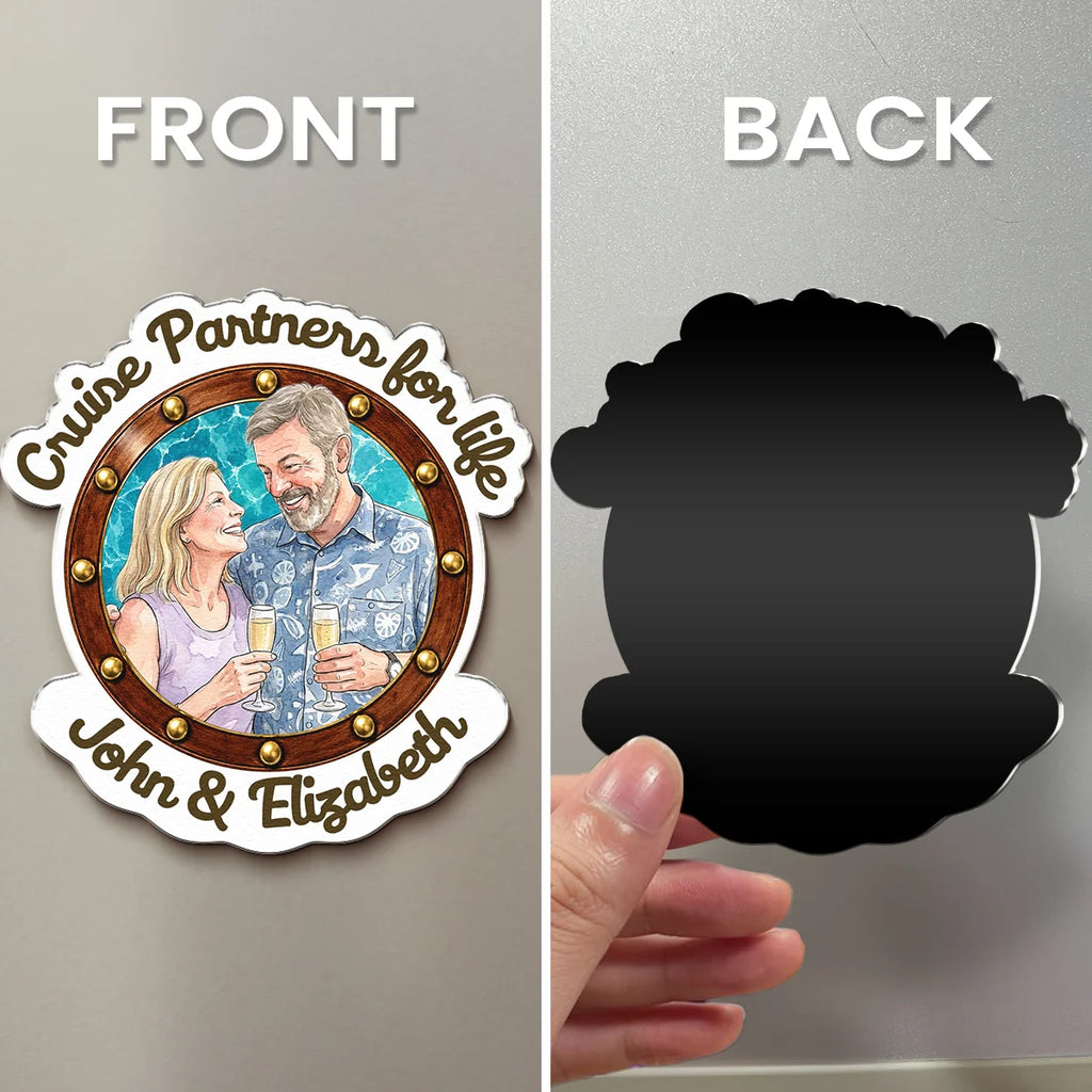 Cruise Partners For Life Custom Couple Photo Watercolor - Personalized Magnet