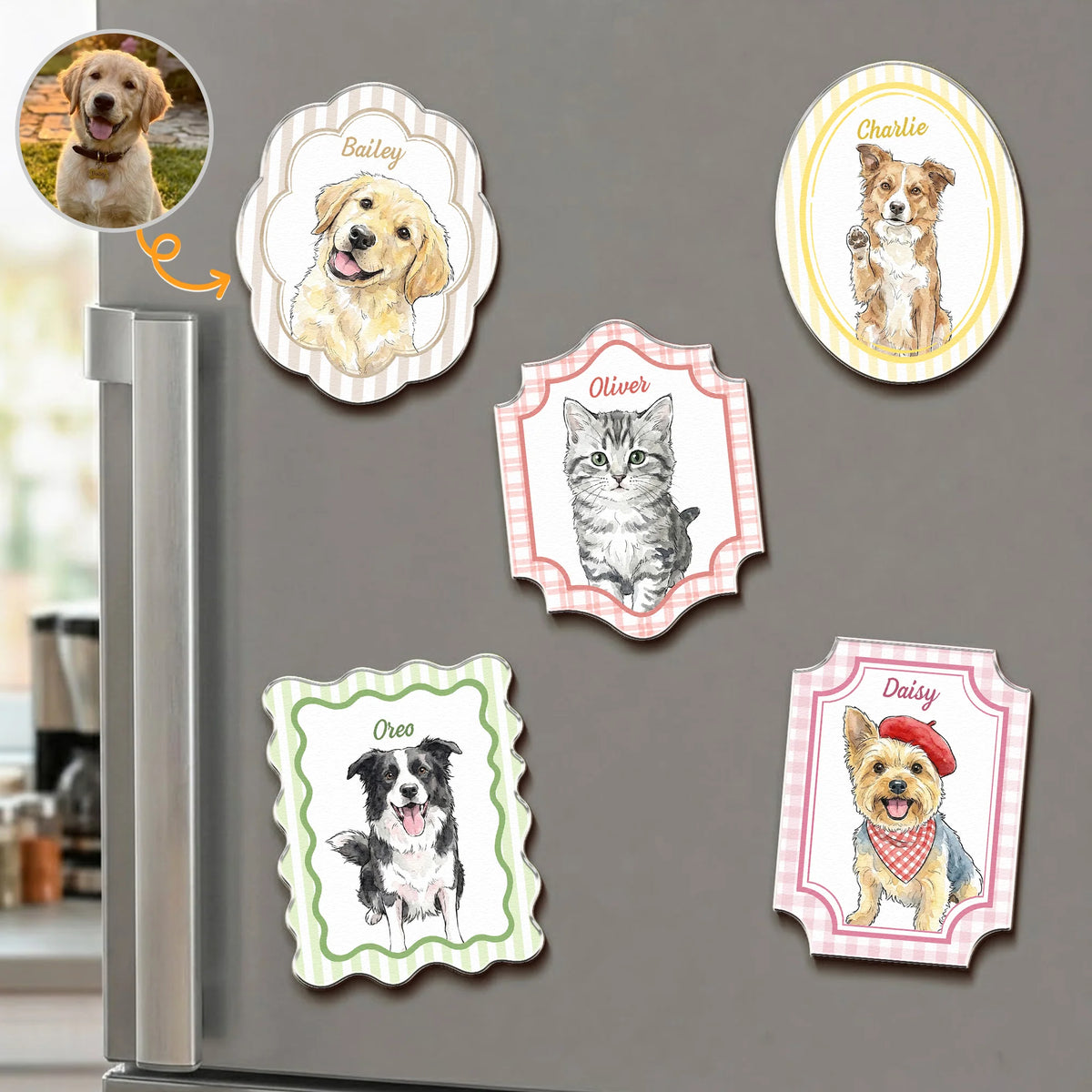 Custom Pet Portrait Watercolor Gifts For Pet Owners - Personalized Magnet