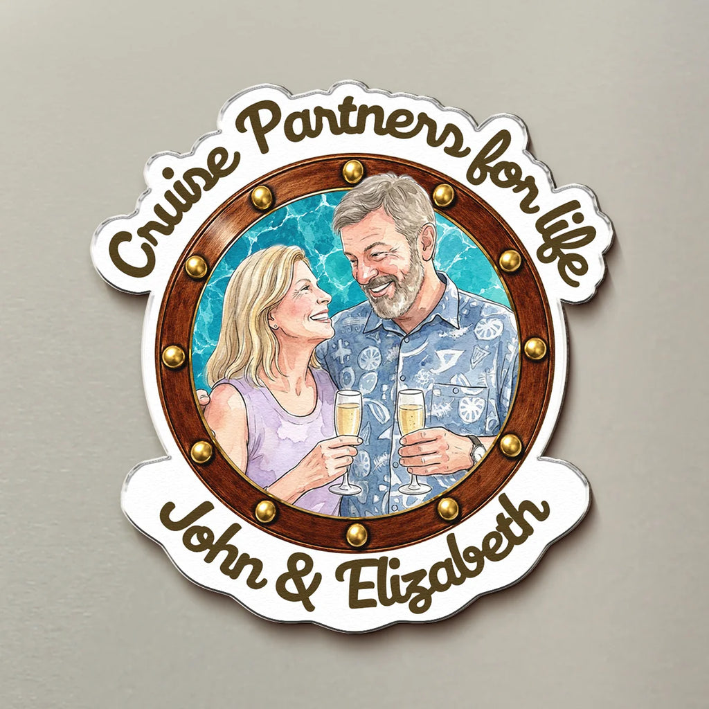 Cruise Partners For Life Custom Couple Photo Watercolor - Personalized Magnet