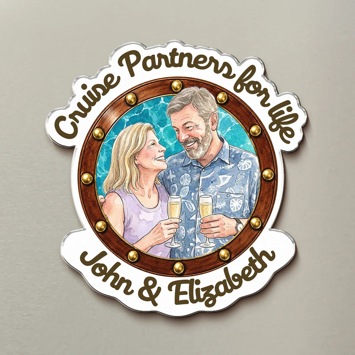 Cruise Partners For Life Custom Couple Photo Watercolor - Personalized Magnet