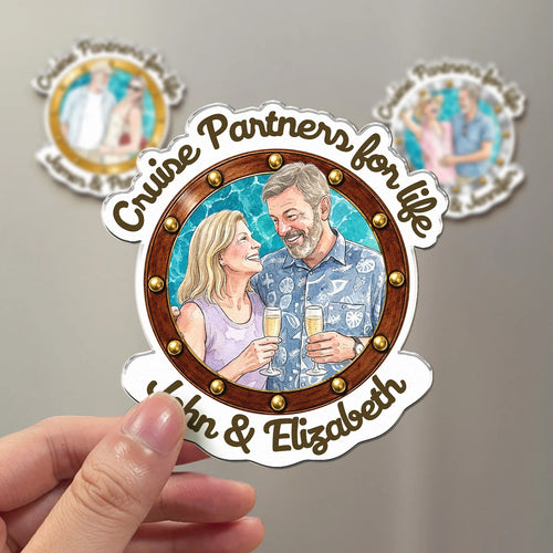 Cruise Partners For Life Custom Couple Photo Watercolor - Personalized Magnet