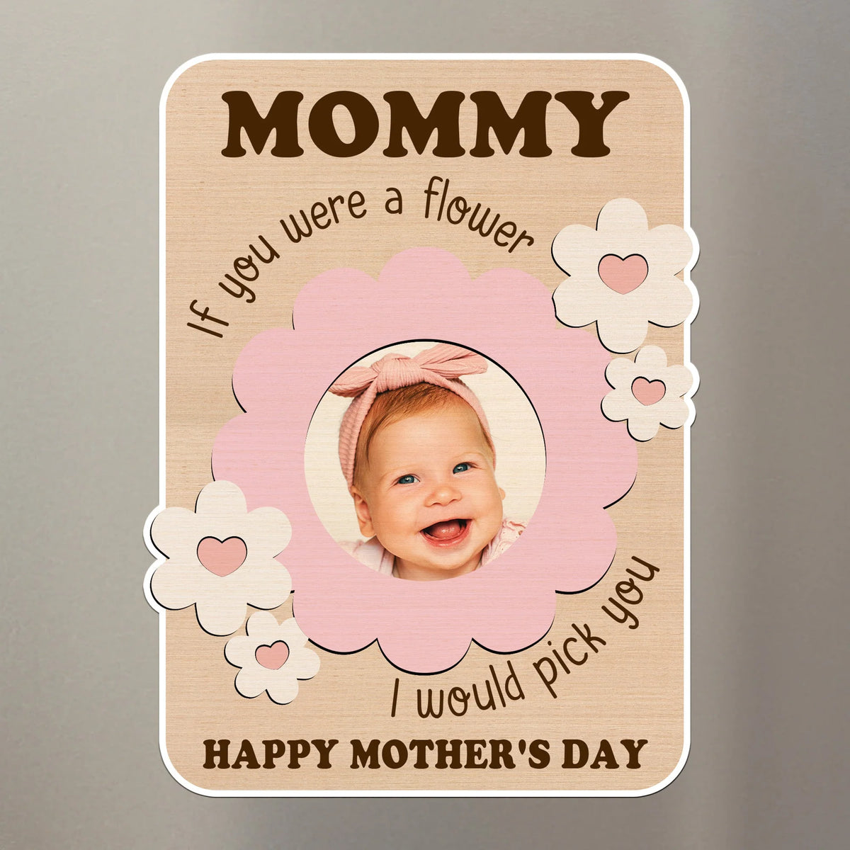 Custom Kid Photo With Flower Frame Gift For Mother's Day - Personalized Photo Magnet