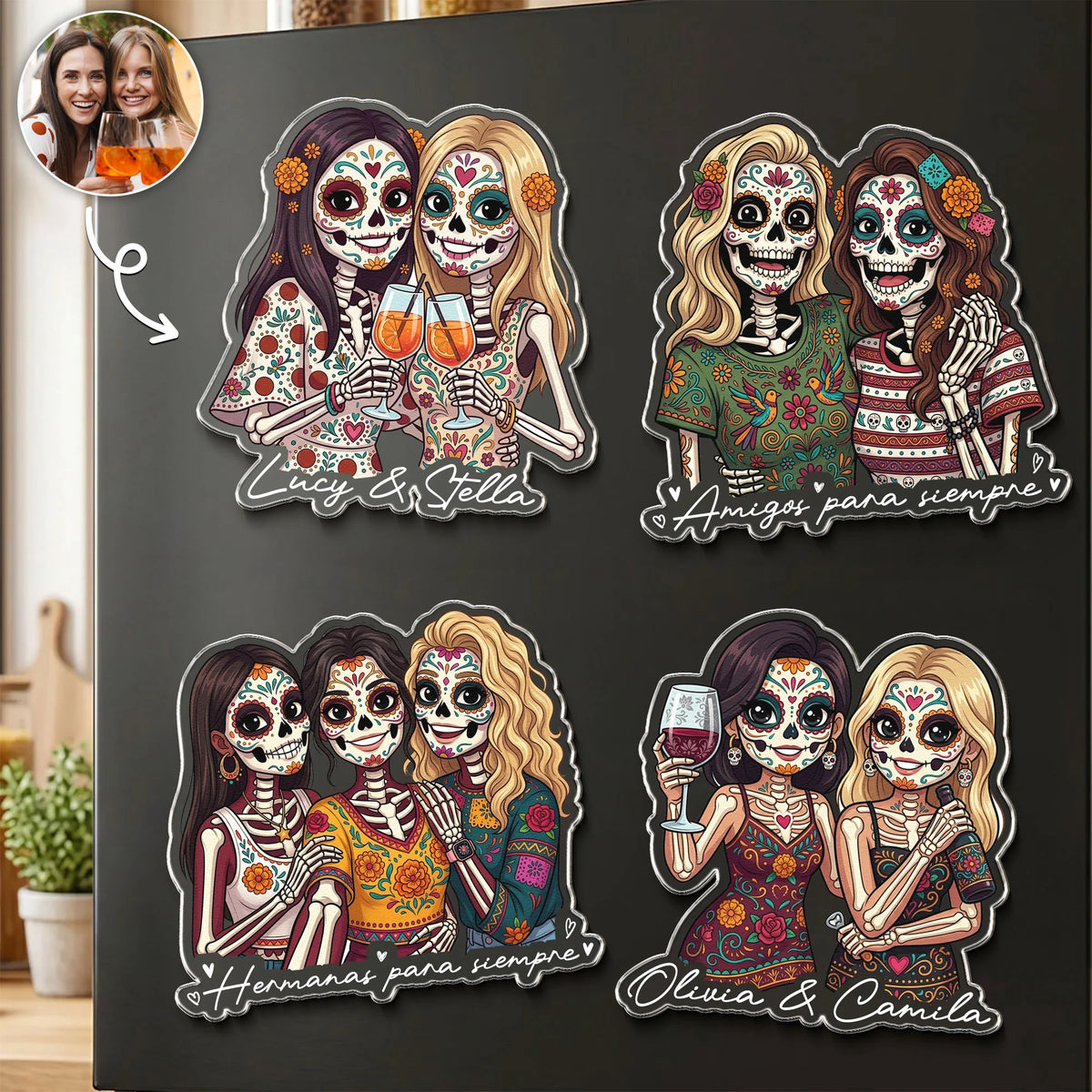 Custom Portrait Amigas Por Siempre, Regalo De Gracias Para Amiga - Personalized Magnet