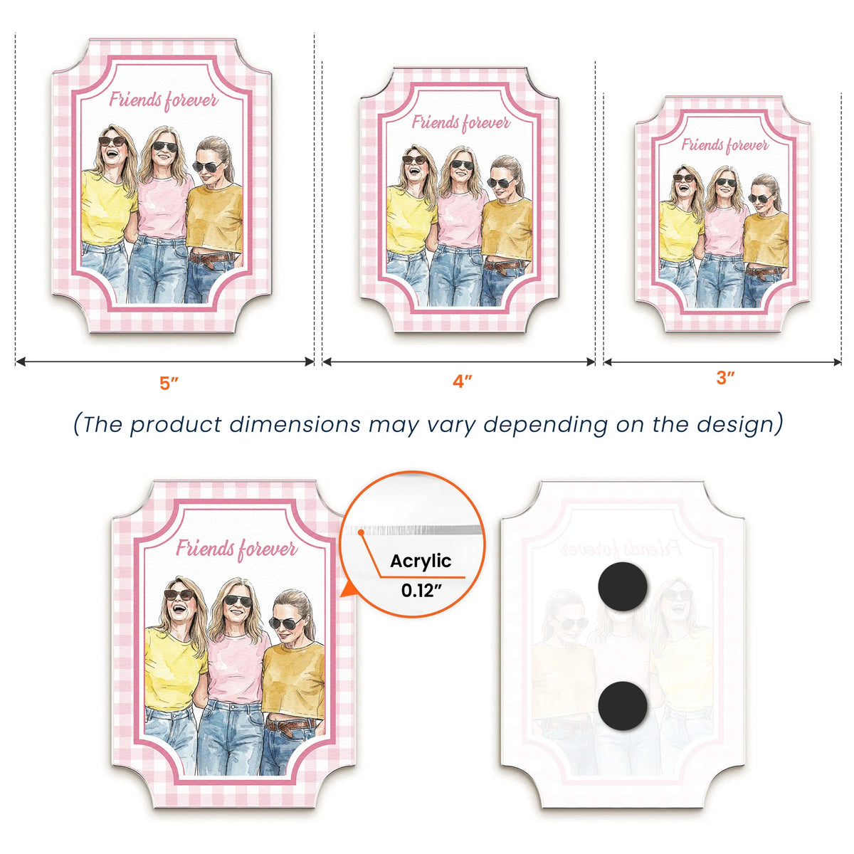 Custom Photo Watercolor Besties Forever, Friendship Thank You Gift - Personalized Magnet